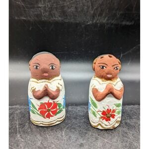 Handmade Terracotta Salt And Pepper Shakers 2 Village Women Mexico 3.5"
